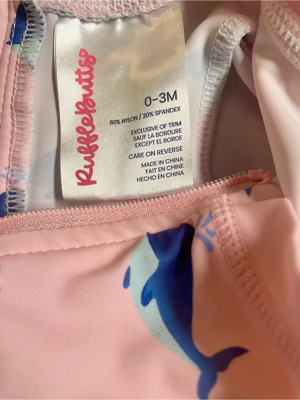 Rufflebutts Infant Girls' Pink Whale Print Long-Sleeve Swim Suit Size 0-3 Months